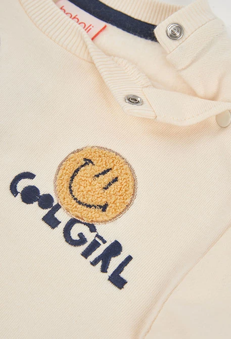 Sweat-shirt en molleton fille écru avec emojis