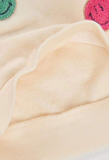 Sweat-shirt en molleton fille écru avec emojis