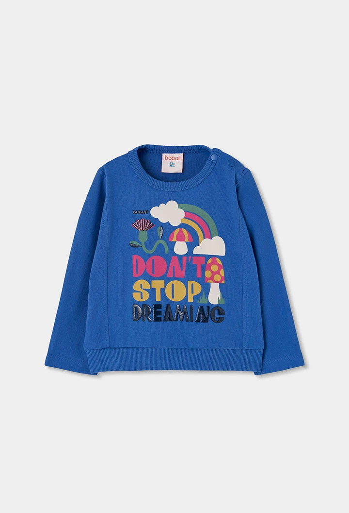 T-shirt en maille fille bleu imprimé arc-en-ciel