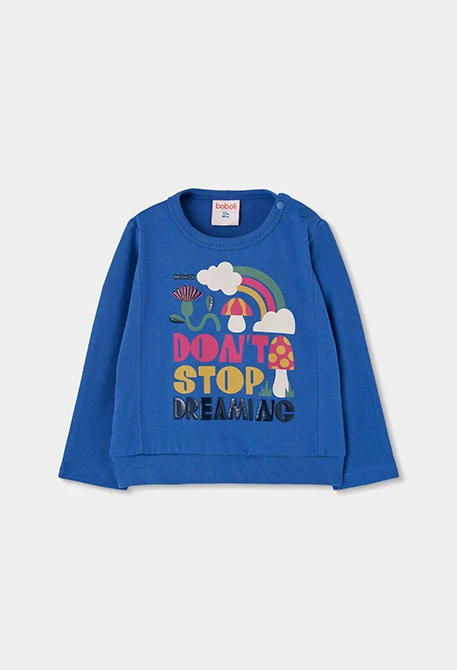 T-shirt en maille fille bleu imprimé arc-en-ciel