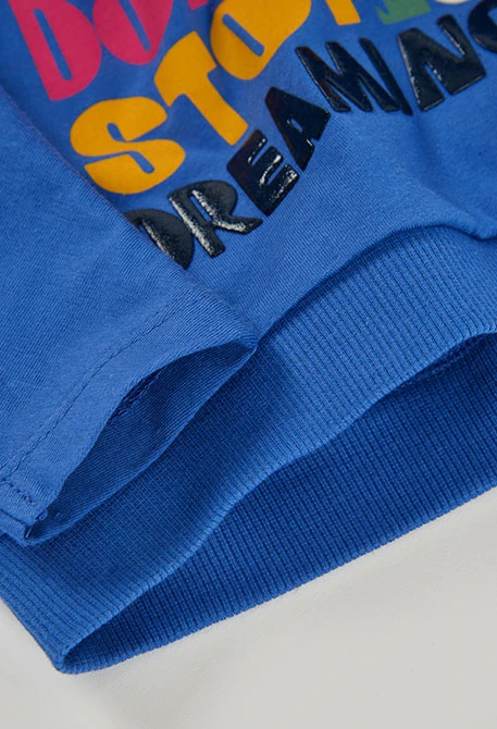 T-shirt en maille fille bleu imprimé arc-en-ciel