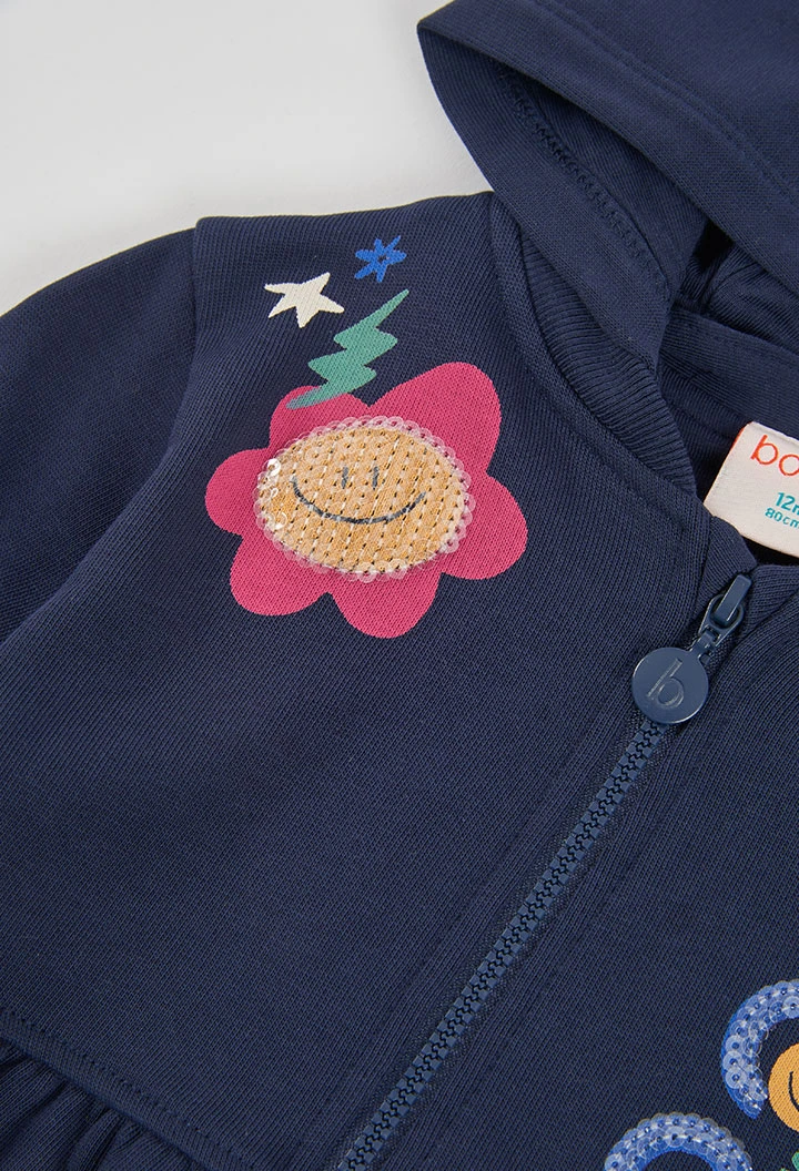 Veste molleton fille bleu marine imprimé fleurs