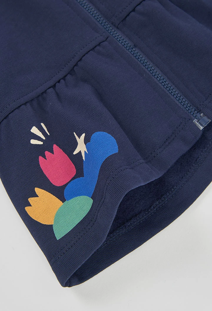Veste molleton fille bleu marine imprimé fleurs