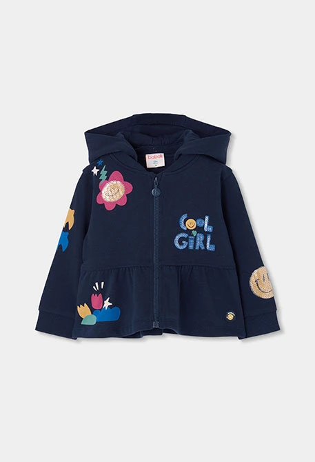 Veste molleton fille bleu marine imprimé fleurs