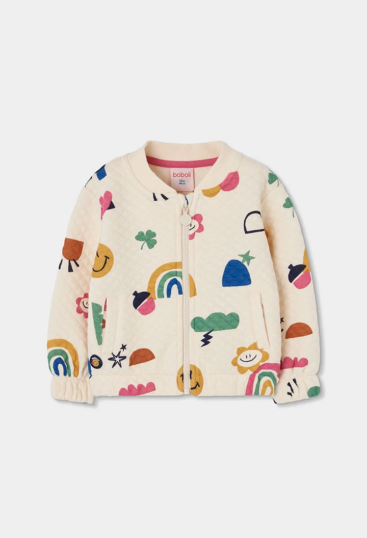 Veste maille fille écrue imprimé multicolore
