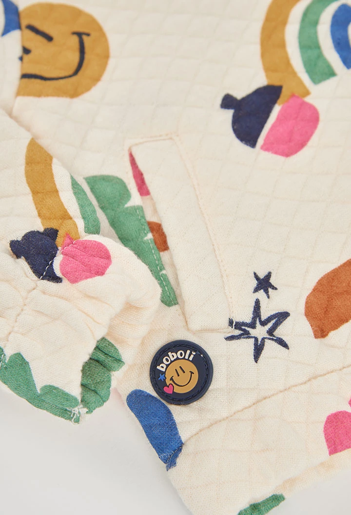 Veste maille fille écrue imprimé multicolore