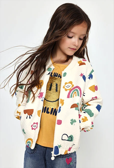 Chaqueta punto niña cruda estampado multicolor