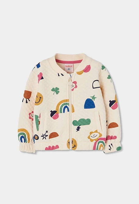 Veste maille fille écrue imprimé multicolore