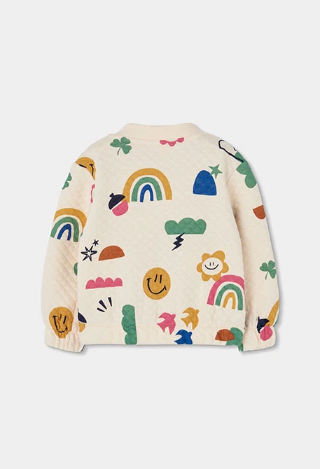 Veste maille fille écrue imprimé multicolore