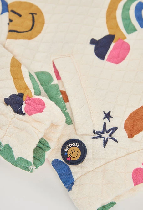 Veste maille fille écrue imprimé multicolore