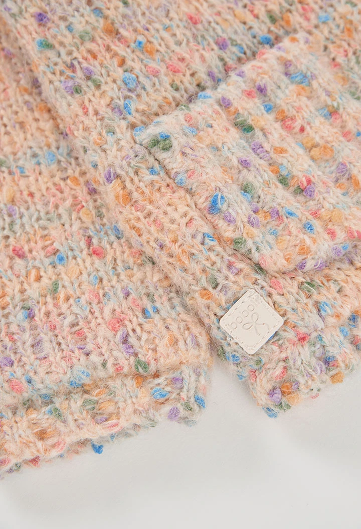 Veste en maille fille écrue multicolore à capuche