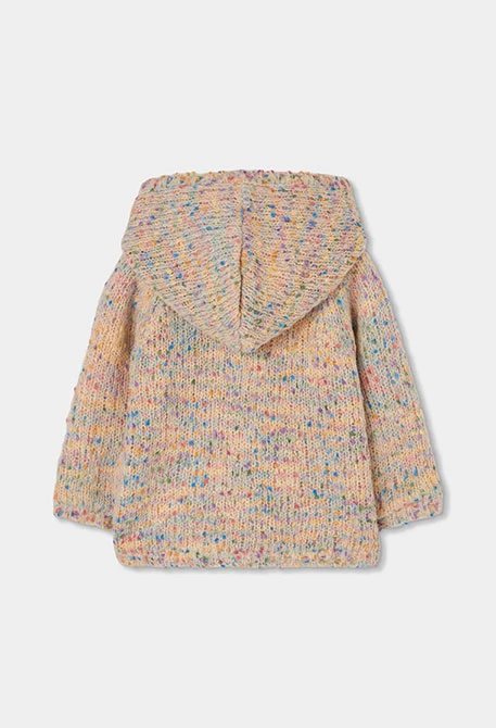 Giacca in maglia bambina ecru multicolore con cappuccio