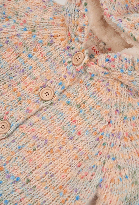 Casaco de malha menina cru multicolor com capuz