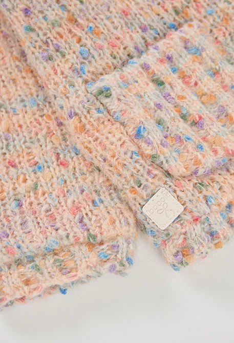 Giacca in maglia bambina ecru multicolore con cappuccio