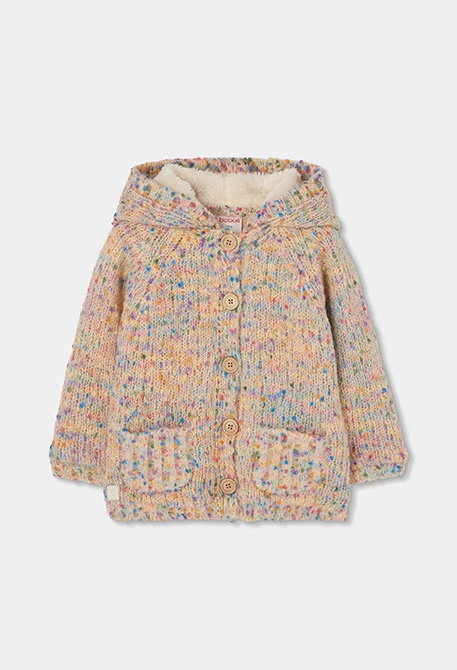 Strickjacke für Mädchen in Cremefarbe/Mehrfarbig mit Kapuze