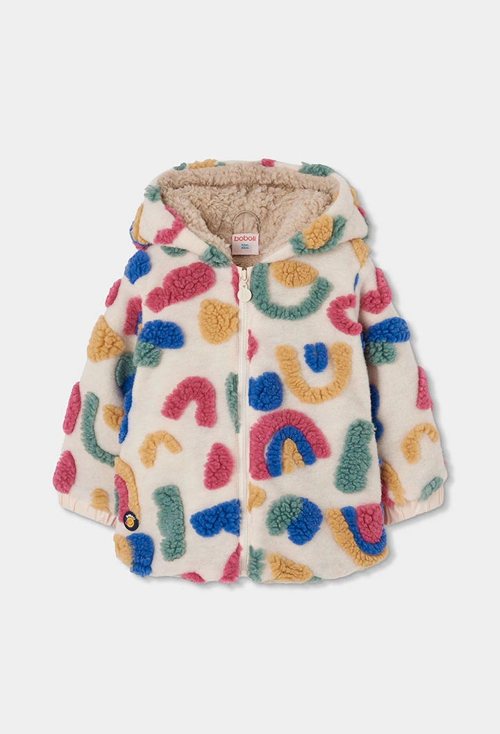 Manteau fourrure effet mouton fille écru imprimé multicolore