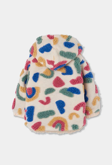 Manteau fourrure effet mouton fille écru imprimé multicolore