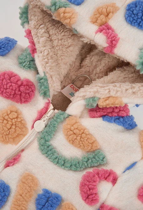 Manteau fourrure effet mouton fille écru imprimé multicolore
