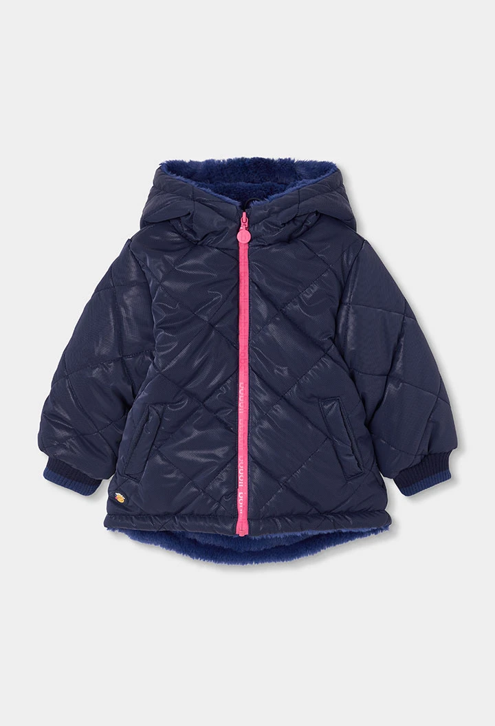 Parka tissu technique fille bleu marine matelassée