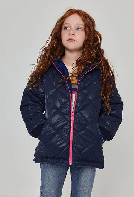 Parka tissu technique fille bleu marine matelassée