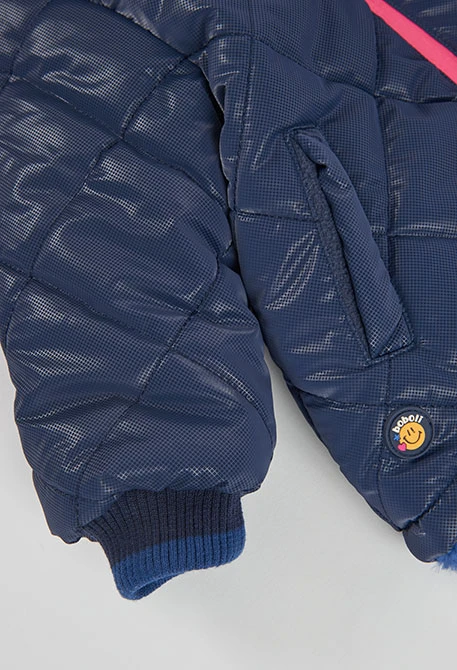 Parka tissu technique fille bleu marine matelassée