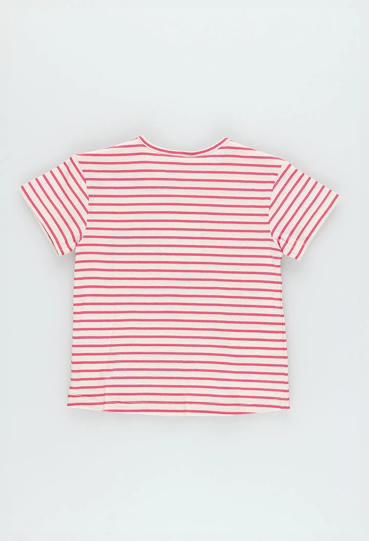 Maglietta in maglia bambina écru a righe con patch