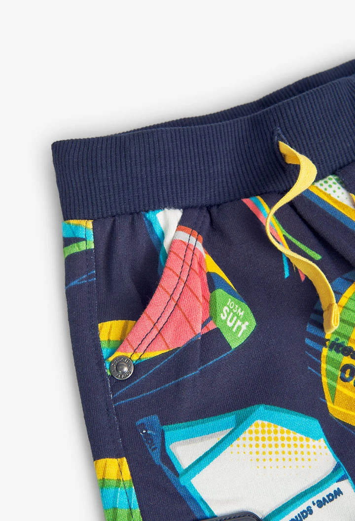 Fleece-Bermuda-Shorts,  für Baby-Jungen, mit Aufdruck,  in Farbe Marineblau