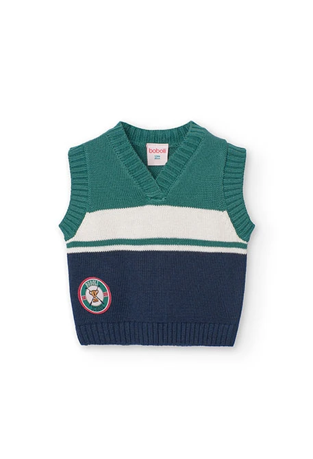 Knitted waistcoat for baby boy in navy blue