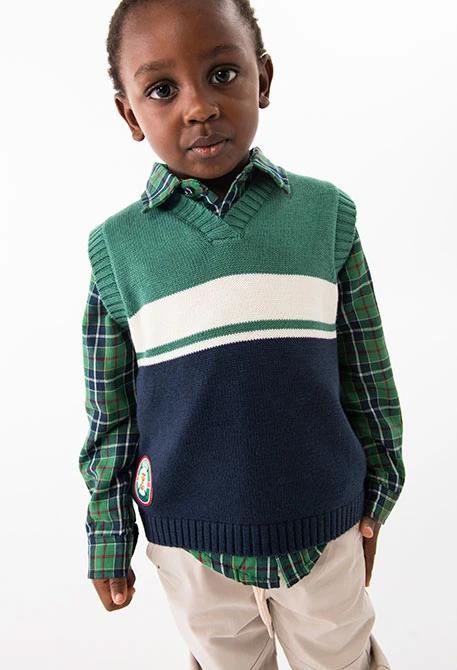 Gilet tricoté  pour bébé garçon en bleu marine