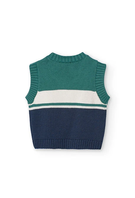 Colete de tricô para bebé menino em azul-marinho