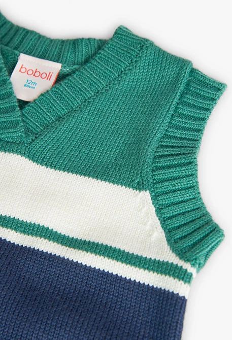 Colete de tricô para bebé menino em azul-marinho