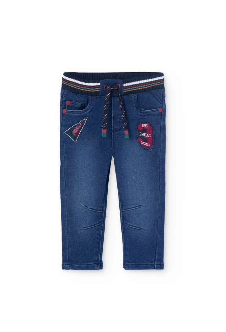 Pantalone denim elastico per neonato maschio in blu