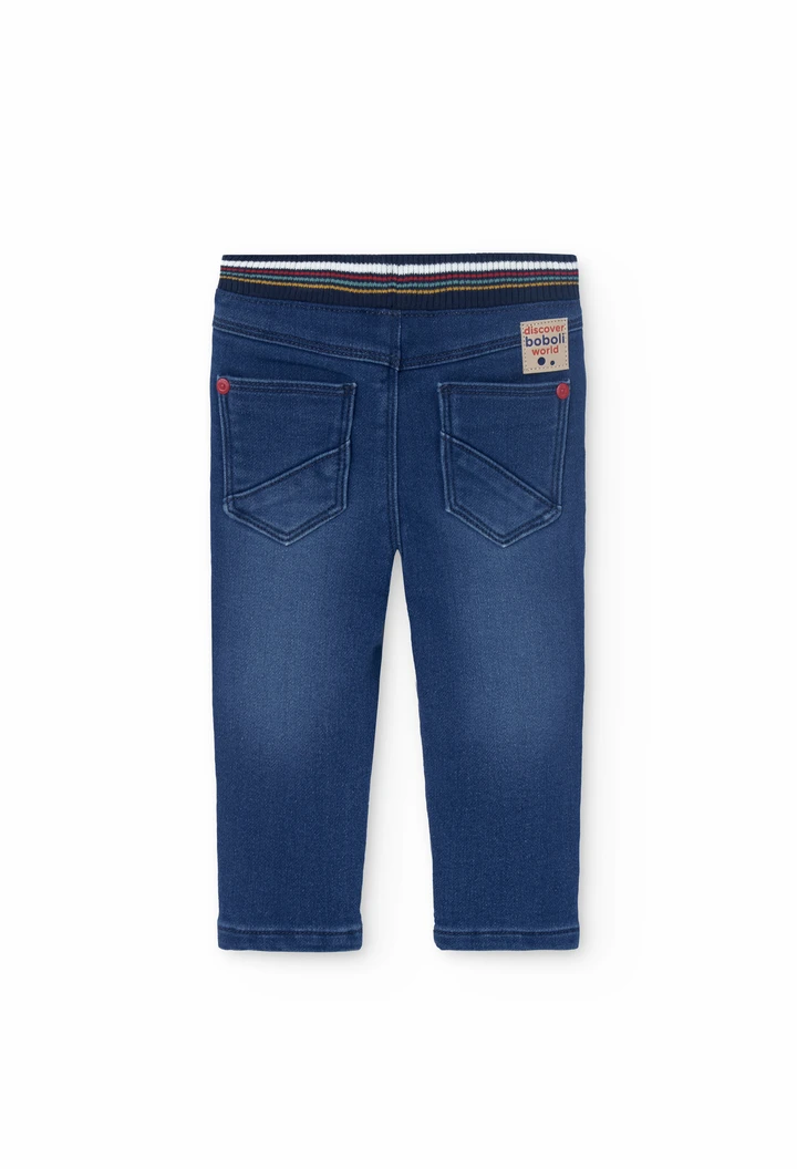 Pantalone denim elastico per neonato maschio in blu