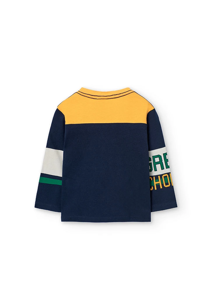 Camiseta de punto para bebé niño en azul marino y estampado