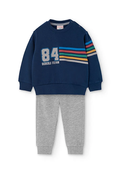 Set of sweatshirt and knit trousers for baby boy in navy blue