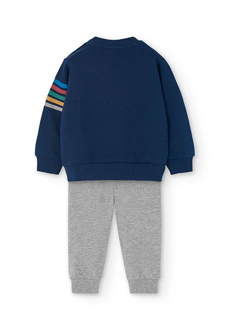 Set of sweatshirt and knit trousers for baby boy in navy blue
