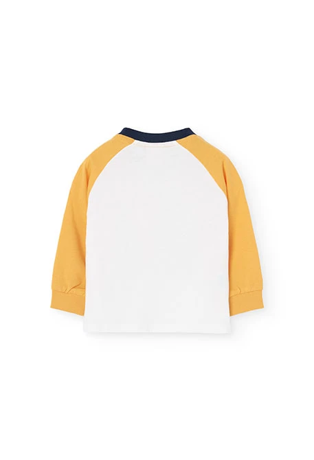 Camiseta de punto para bebé niño en blanco y amarillo
