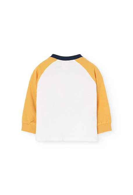 Camisola de malha para bebé menino em branco e amarelo