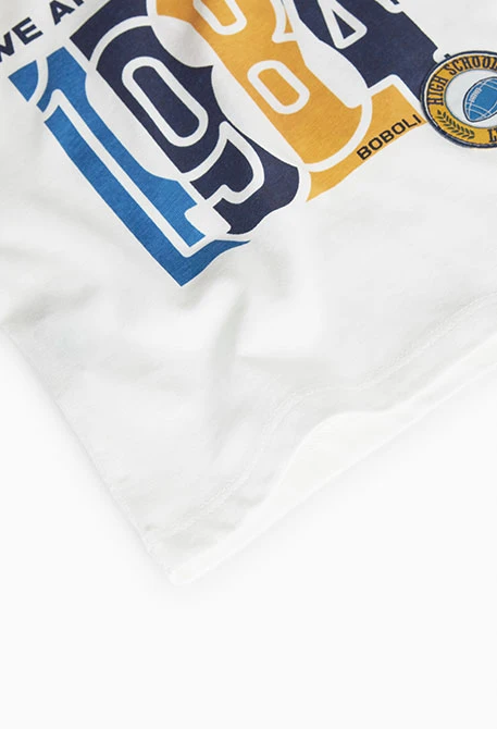 Camiseta de punto para bebé niño en blanco y amarillo