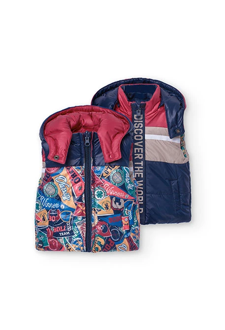 Reversible vest for baby boy with navy blue print