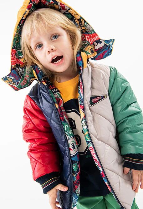 Reversible printed parka for baby boy