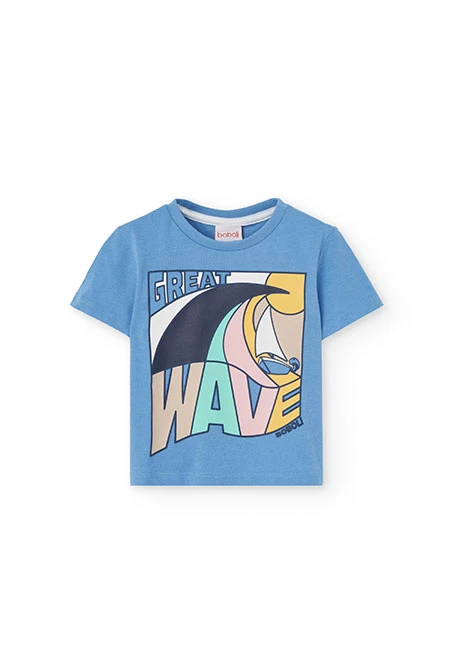 Strick-T-Shirt für Babyjungen in Hellblau