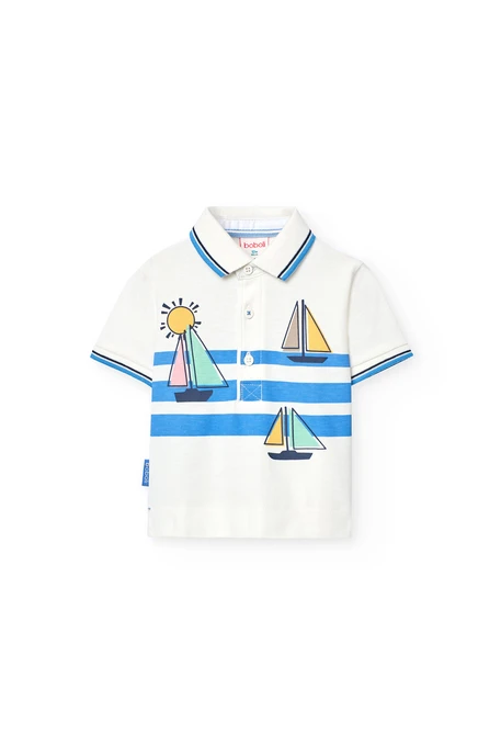 Polo de malha para bebé menino em cor branca com estampado náutico
