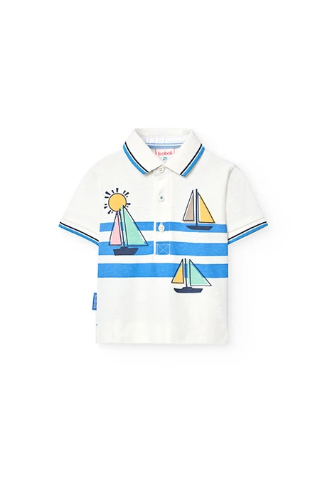 Polo en maille pour bébé garçon de couleur blanche avec un imprimé nautique