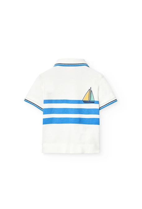 Polo de malha para bebé menino em cor branca com estampado náutico