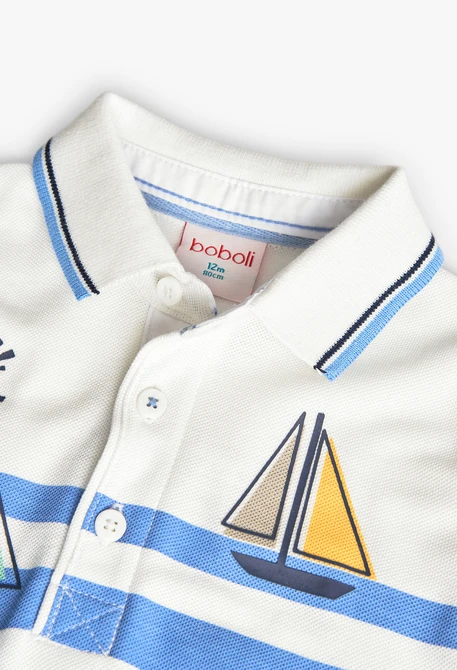 Polo de malha para bebé menino em cor branca com estampado náutico