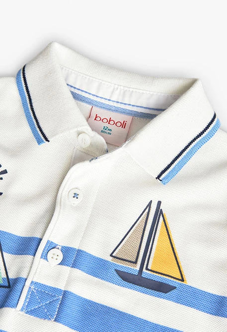 Polo en maille pour bébé garçon de couleur blanche avec un imprimé nautique