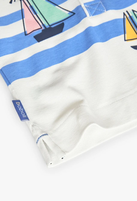Polo de malha para bebé menino em cor branca com estampado náutico
