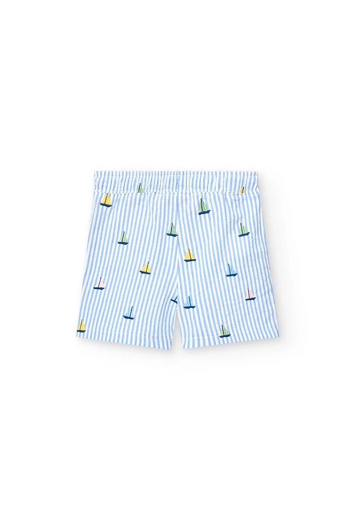 Baby boy poplin shorts striped in blue