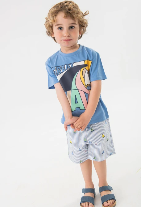 Bermudas aus Popeline für Babys, blau gestreift.